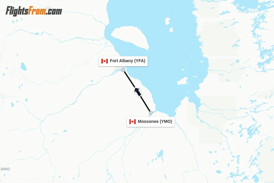 Flights from Moosonee to Fort Albany route map
