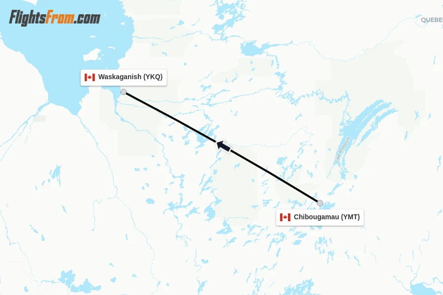Flights from Chibougamau to Waskaganish route map
