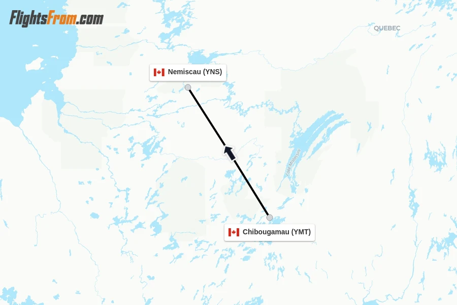 Flights from Chibougamau to Nemiscau route map