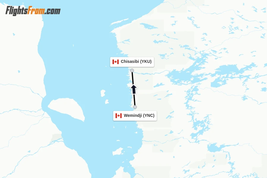Flights from Wemindji to Chisasibi route map