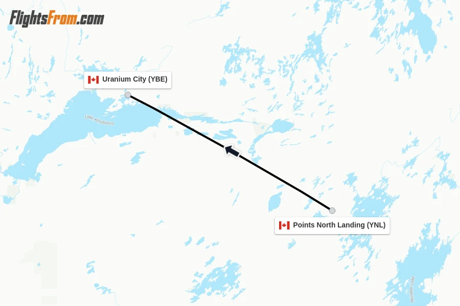 Flights from Points North Landing to Uranium City route map