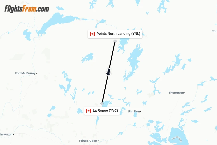 Flights from Points North Landing to La Ronge route map