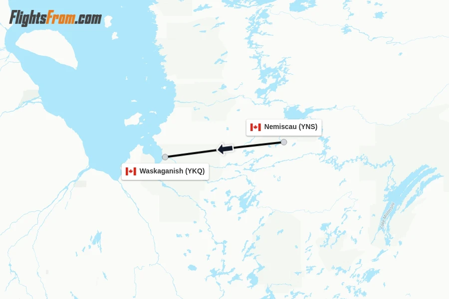 Flights from Nemiscau to Waskaganish route map