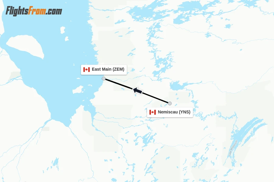 Flights from Nemiscau to East Main route map
