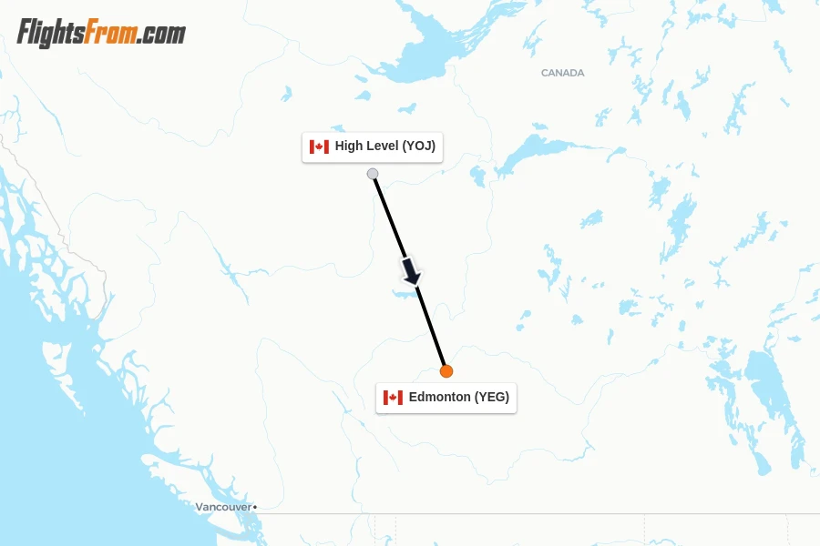 Flights from High Level to Edmonton route map