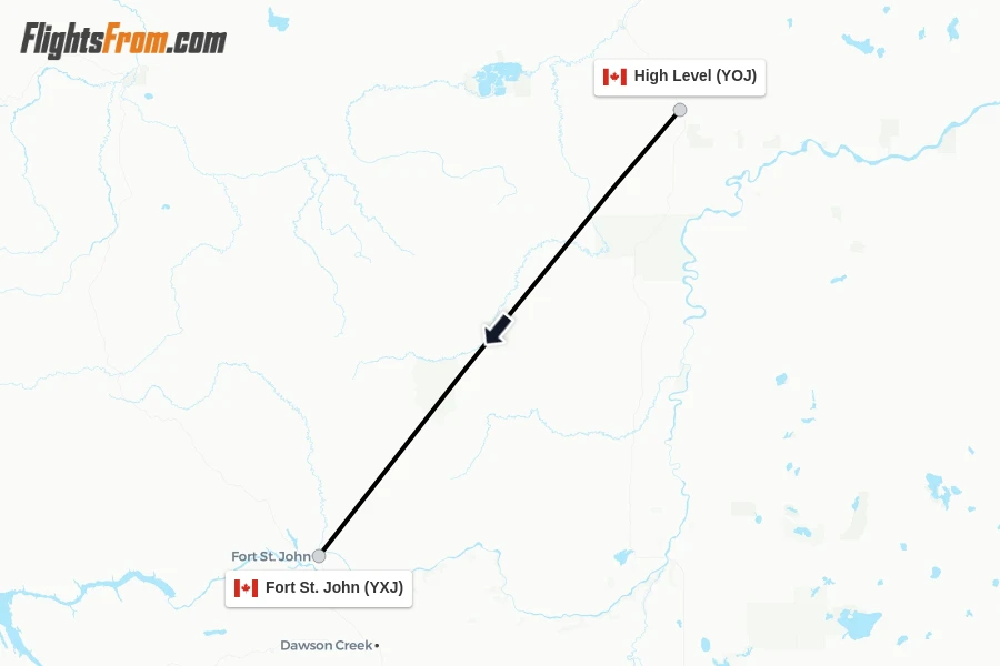 Flights from High Level to Fort St. John route map