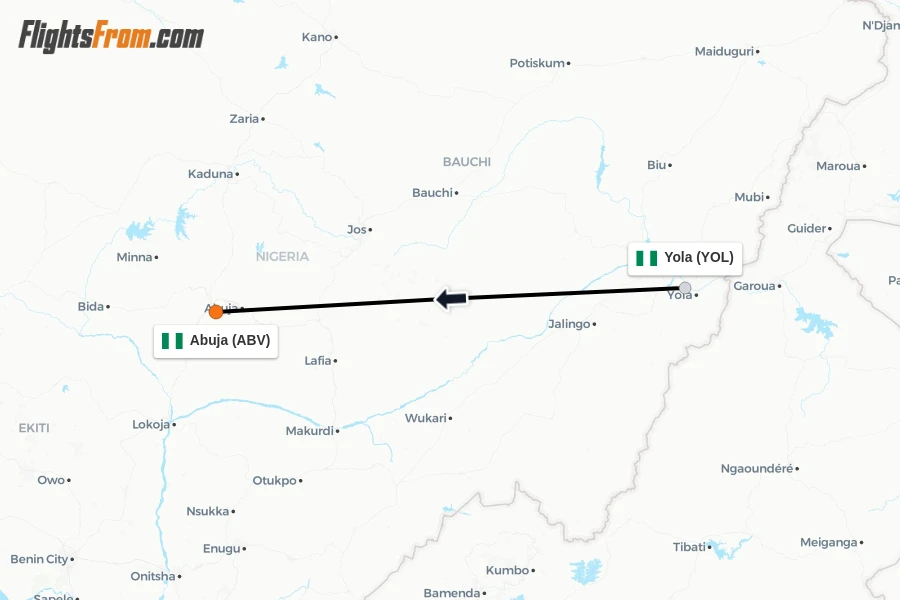 Flights from Yola to Abuja route map