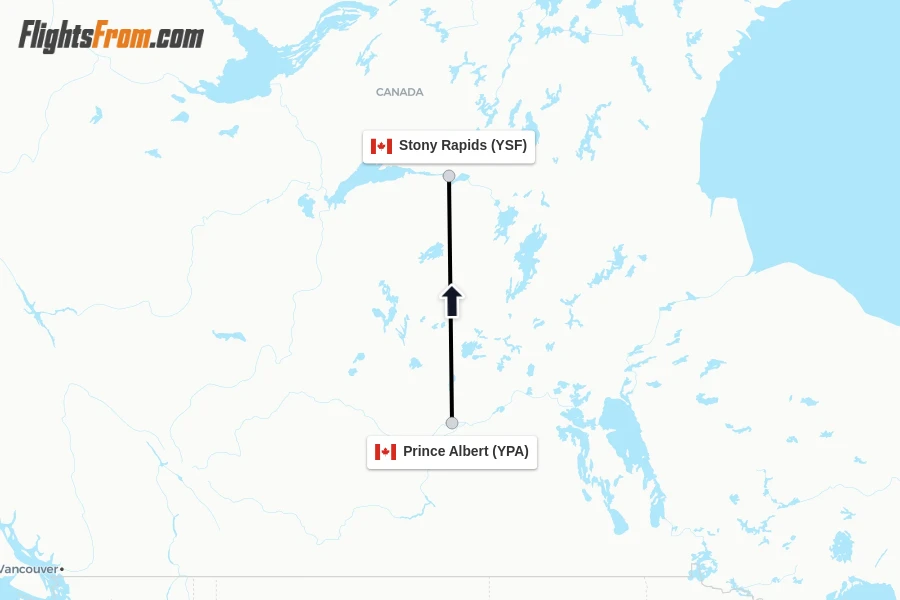 Flights from Prince Albert to Stony Rapids route map