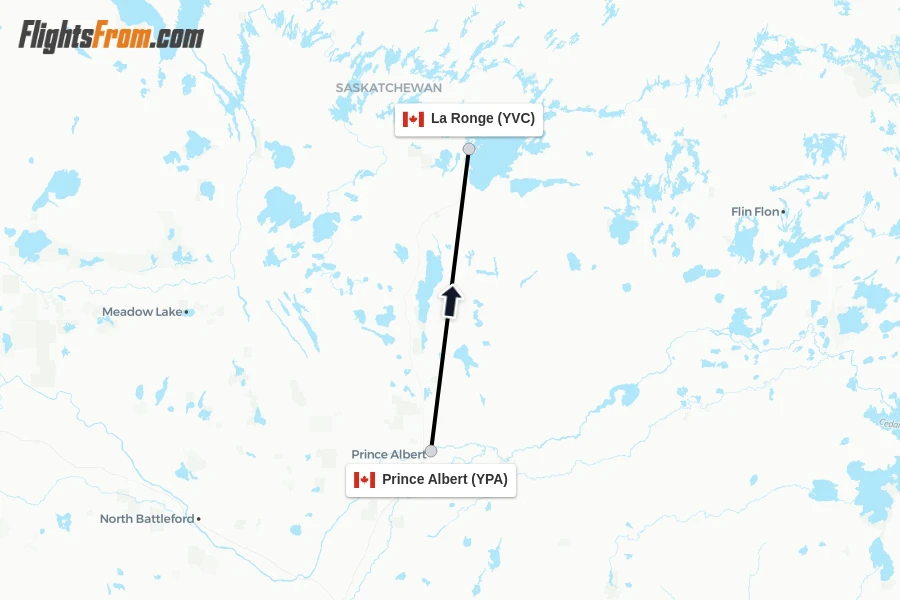 Flights from Prince Albert to La Ronge route map