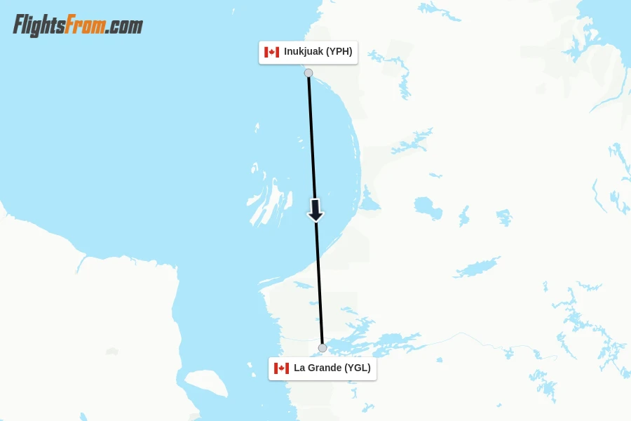 Flights from Inukjuak to La Grande route map