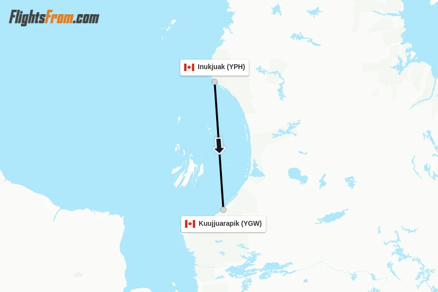 Flights from Inukjuak to Kuujjuarapik route map