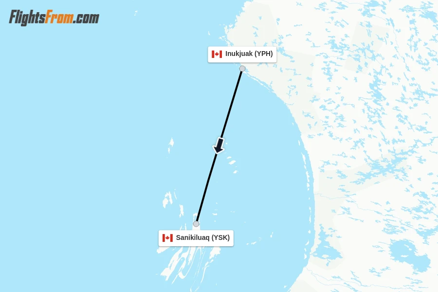 Flights from Inukjuak to Sanikiluaq route map