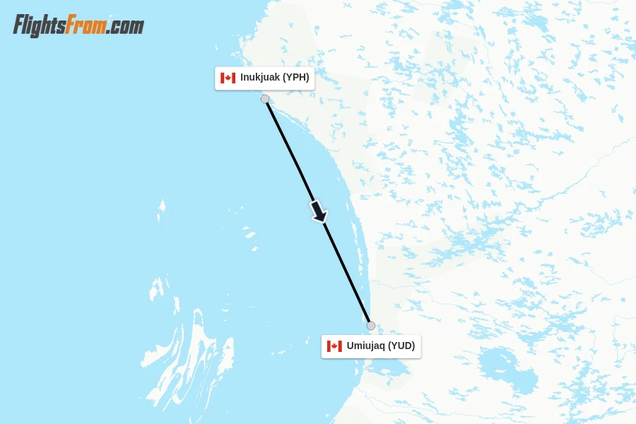 Flights from Inukjuak to Umiujaq route map