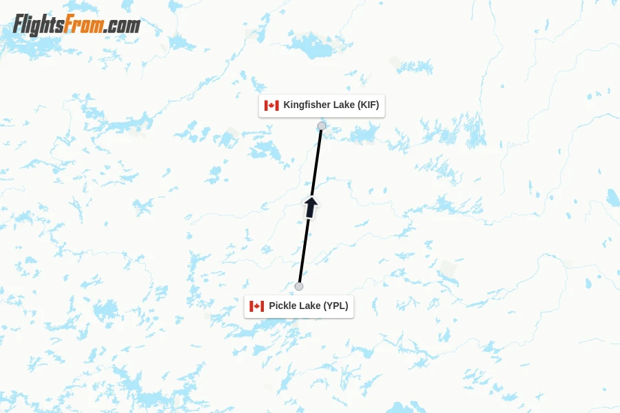 Flights from Pickle Lake to Kingfisher Lake route map