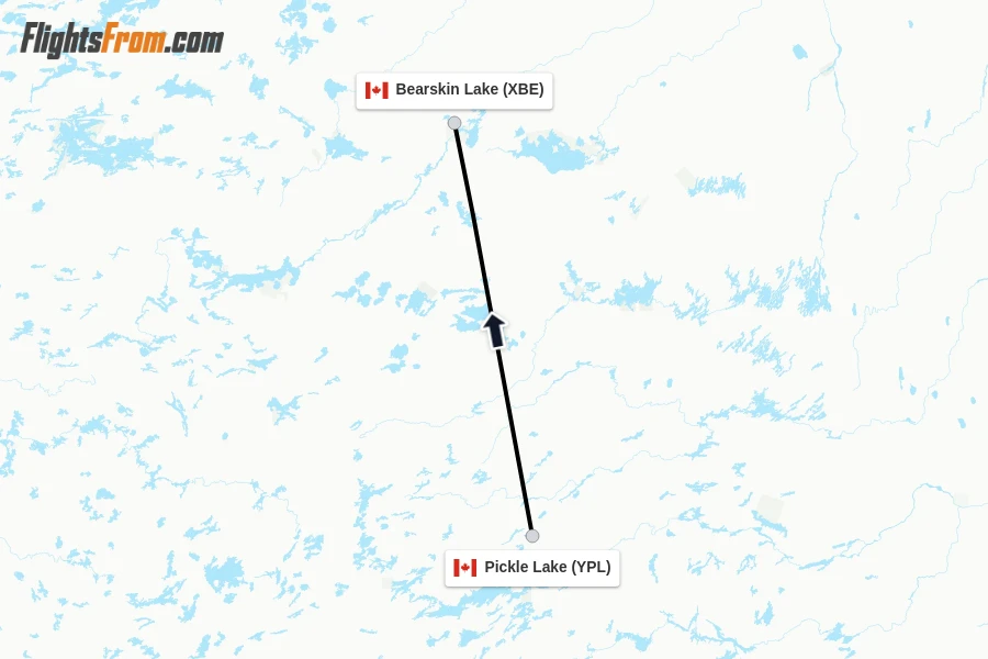 Flights from Pickle Lake to Bearskin Lake route map