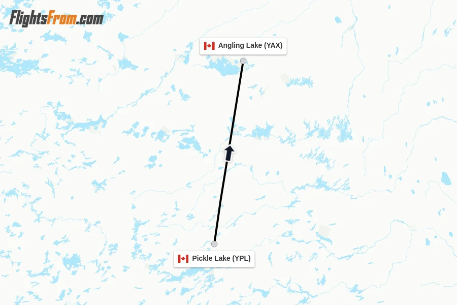 Flights from Pickle Lake to Angling Lake route map
