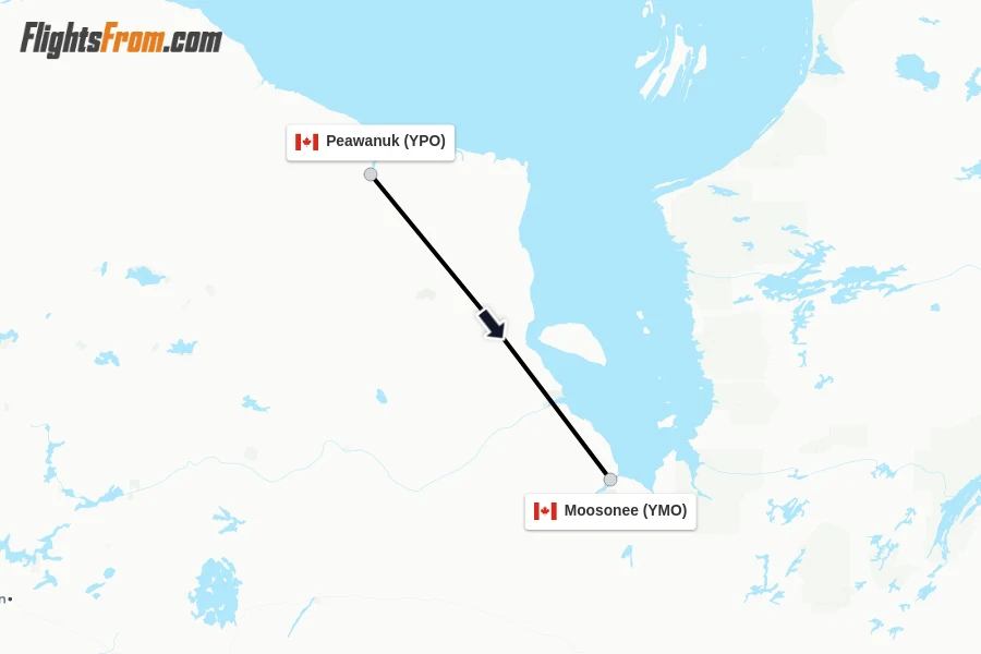 Flights from Peawanuk to Moosonee route map