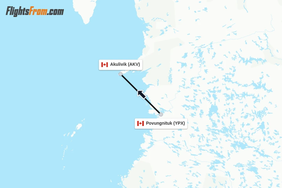 Flights from Povungnituk to Akulivik route map
