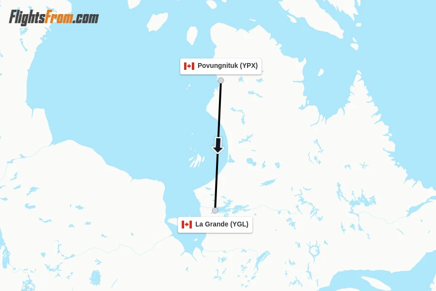 Flights from Povungnituk to La Grande route map