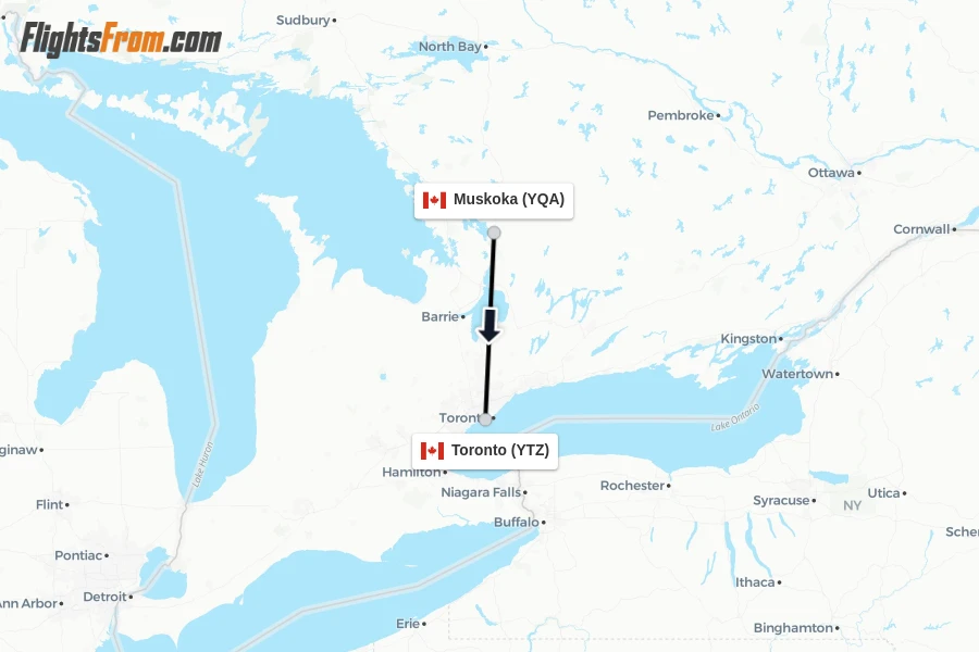 Flights from Muskoka to Toronto route map