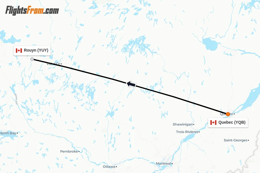 Flights from Quebec to Rouyn route map