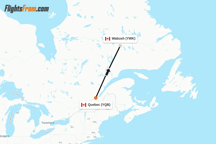 Flights from Quebec to Wabush route map