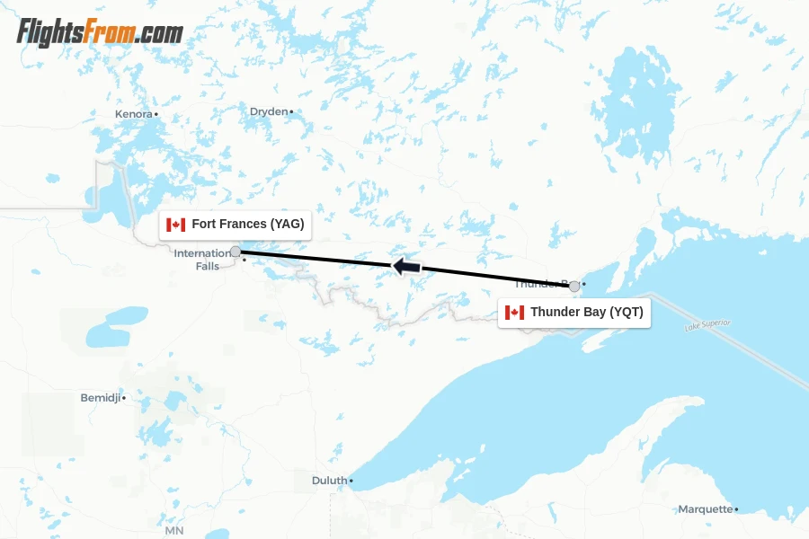 Flights from Thunder Bay to Fort Frances route map
