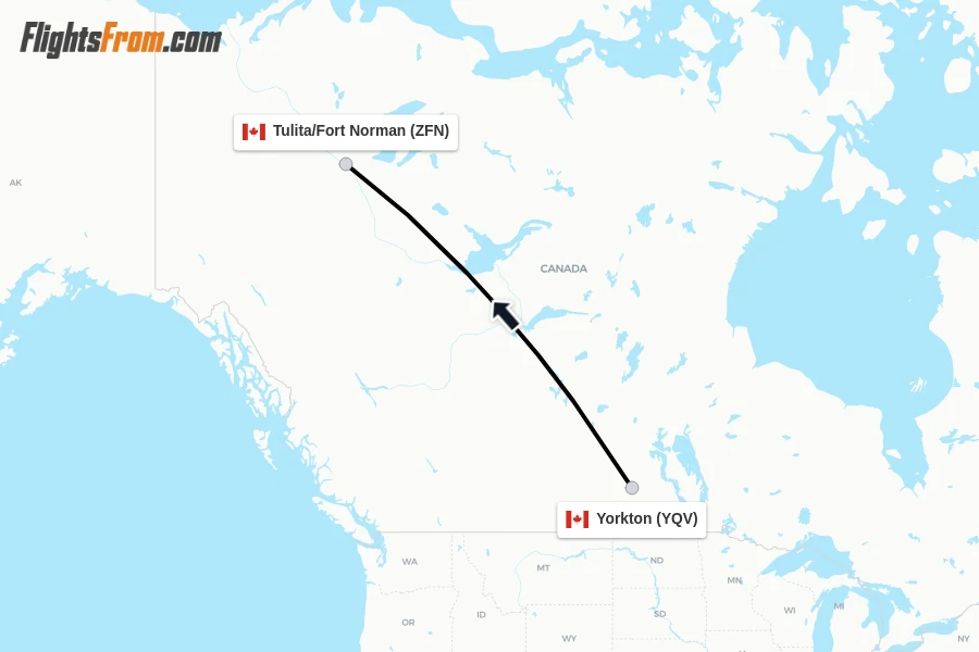 Flights from Yorkton to Tulita/Fort Norman route map