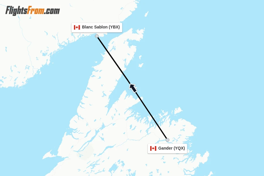 Flights from Gander to Blanc Sablon route map