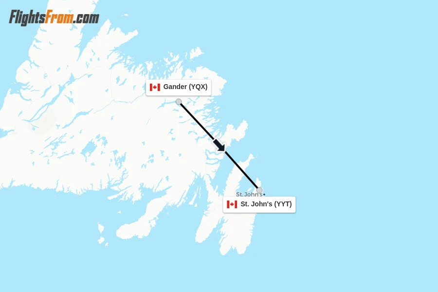 Flights from Gander to St. John's route map