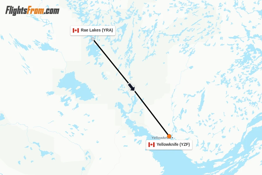 Flights from Rae Lakes to Yellowknife route map
