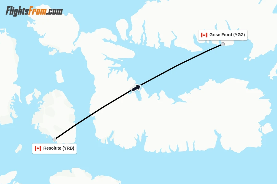 Flights from Resolute to Grise Fiord route map