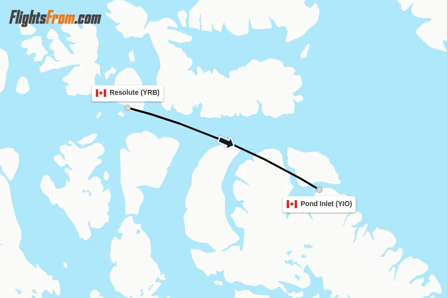 Flights from Resolute to Pond Inlet route map