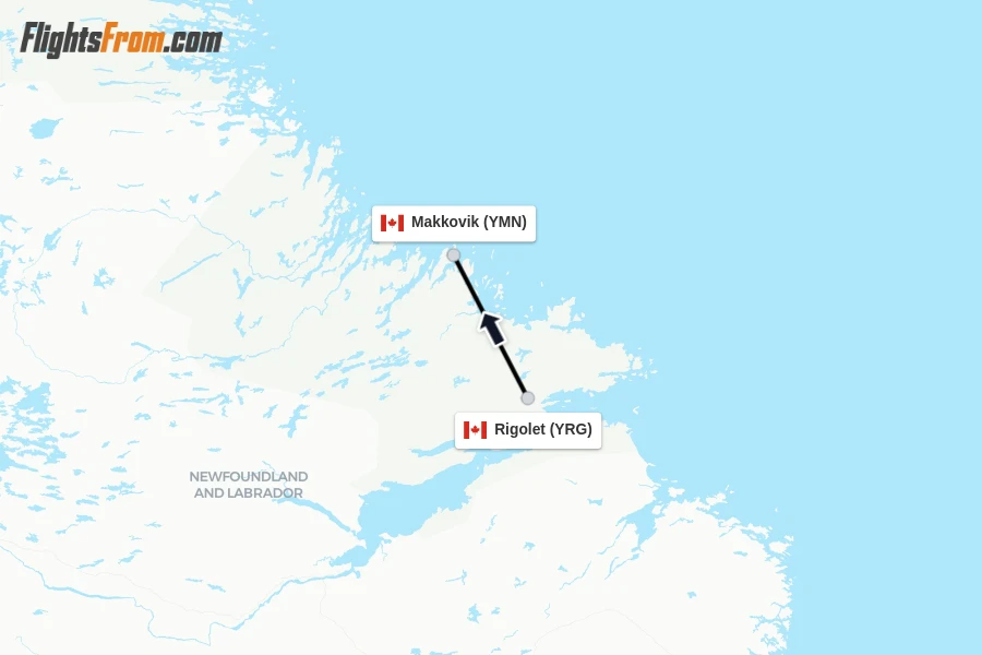 Flights from Rigolet to Makkovik route map