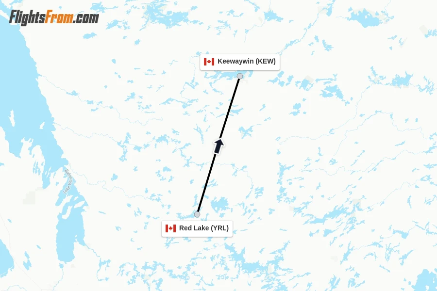 Flights from Red Lake to Keewaywin route map