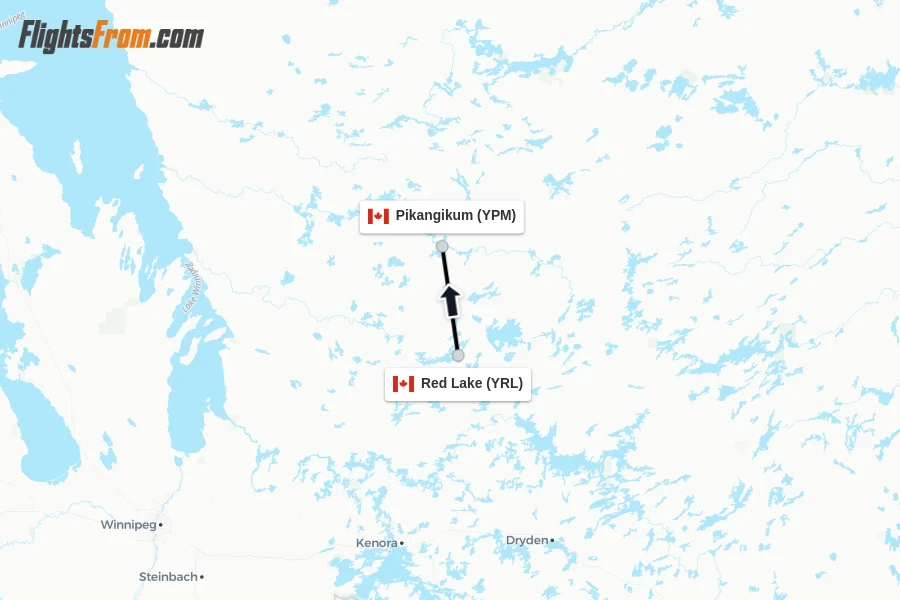 Flights from Red Lake to Pikangikum route map
