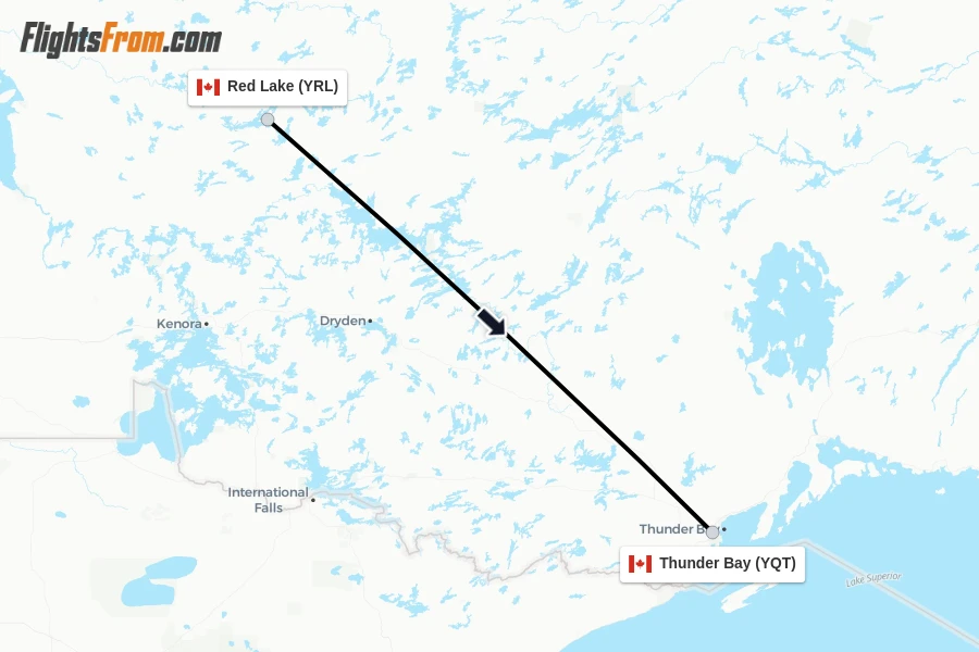 Flights from Red Lake to Thunder Bay route map