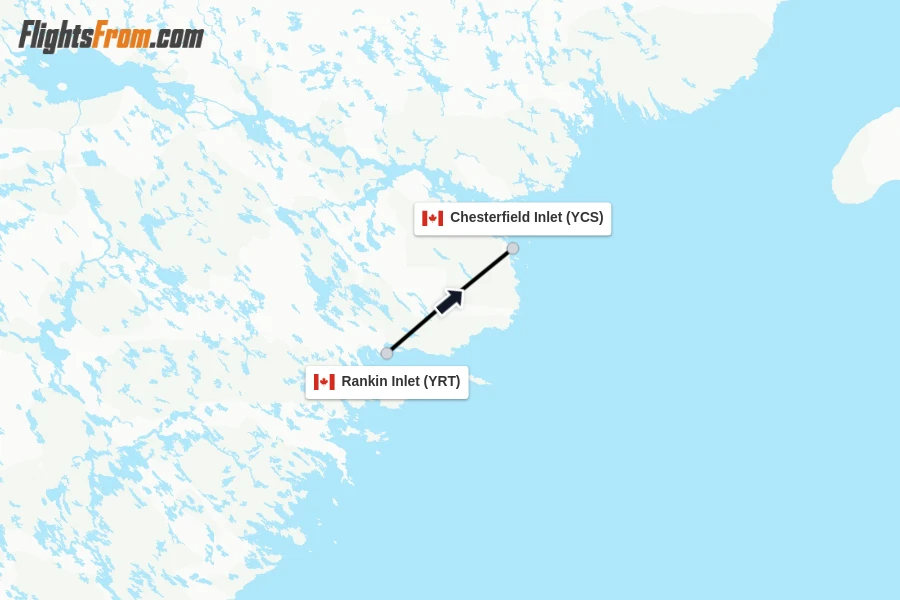 Flights from Rankin Inlet to Chesterfield Inlet route map