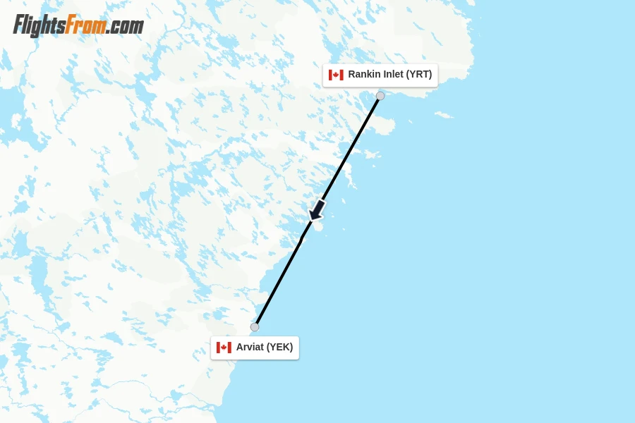 Flights from Rankin Inlet to Arviat route map