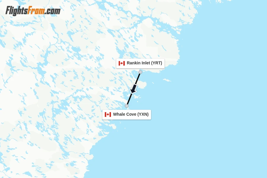 Flights from Rankin Inlet to Whale Cove route map
