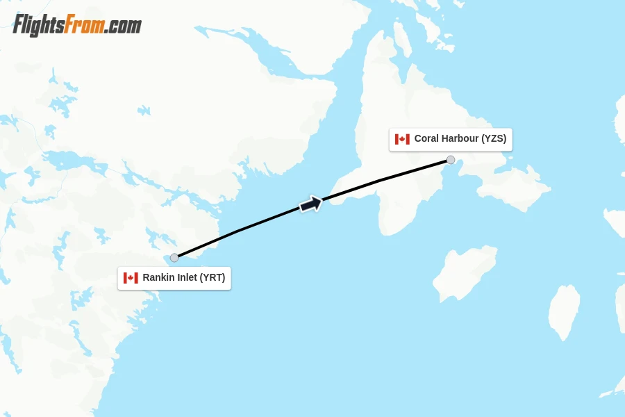 Flights from Rankin Inlet to Coral Harbour route map