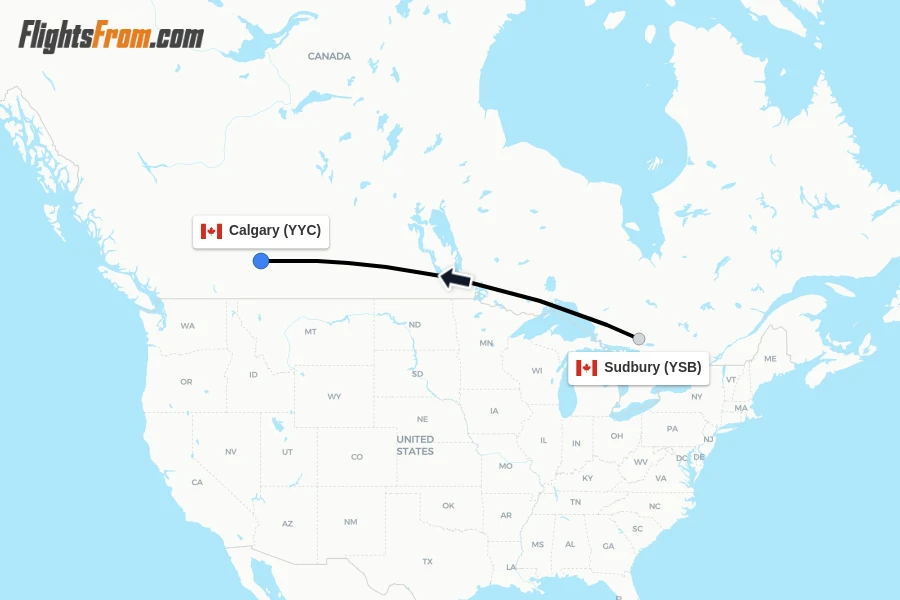 Flights from Sudbury to Calgary route map