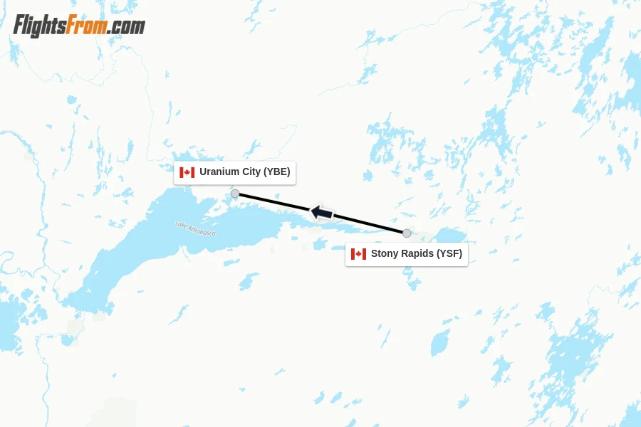 Flights from Stony Rapids to Uranium City route map