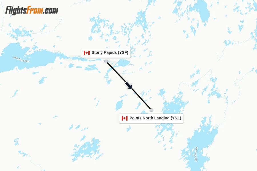 Flights from Stony Rapids to Points North Landing route map