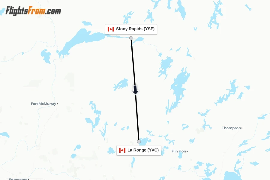 Flights from Stony Rapids to La Ronge route map