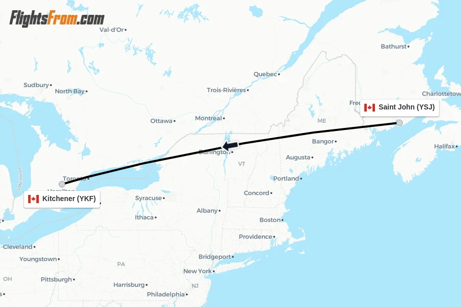 Flights from Saint John to Kitchener route map