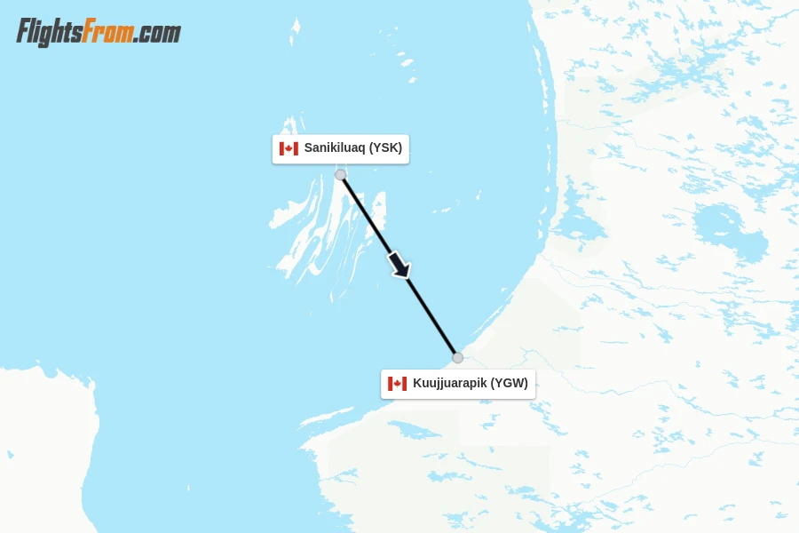 Flights from Sanikiluaq to Kuujjuarapik route map