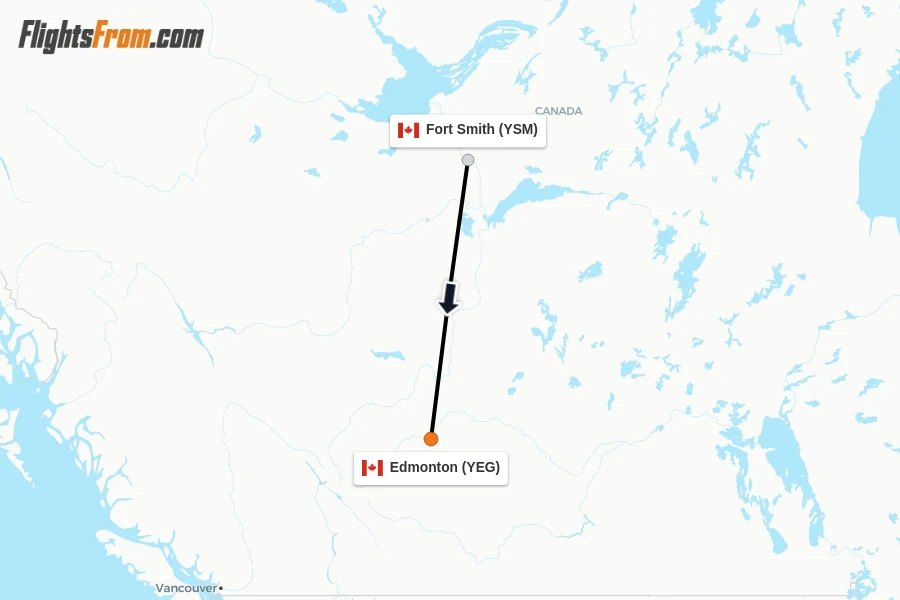 Flights from Fort Smith to Edmonton route map