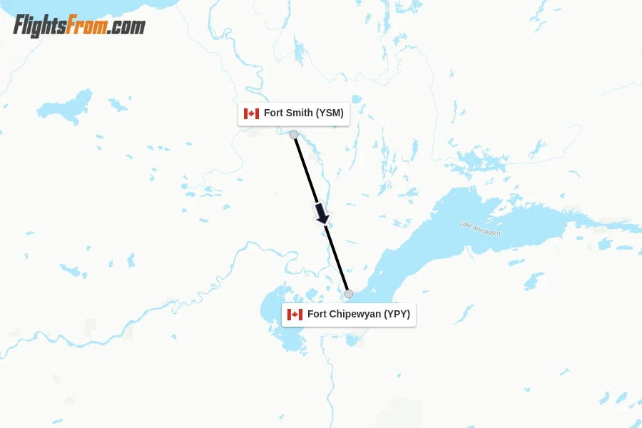 Flights from Fort Smith to Fort Chipewyan route map