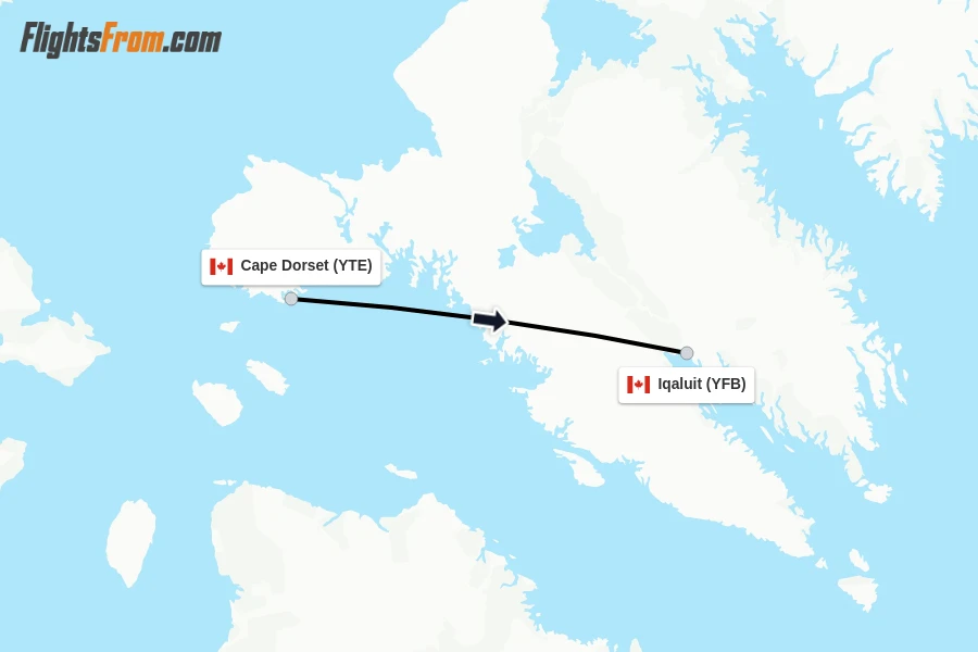 Flights from Cape Dorset to Iqaluit route map
